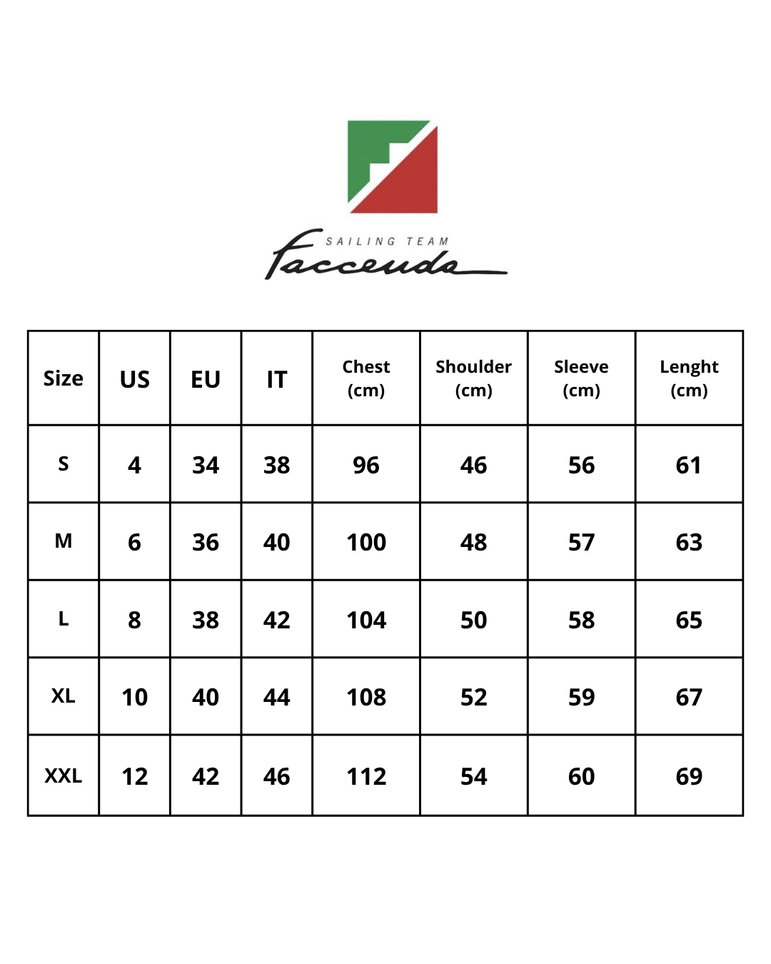 Tabella taglie felpa cappuccio Sailing