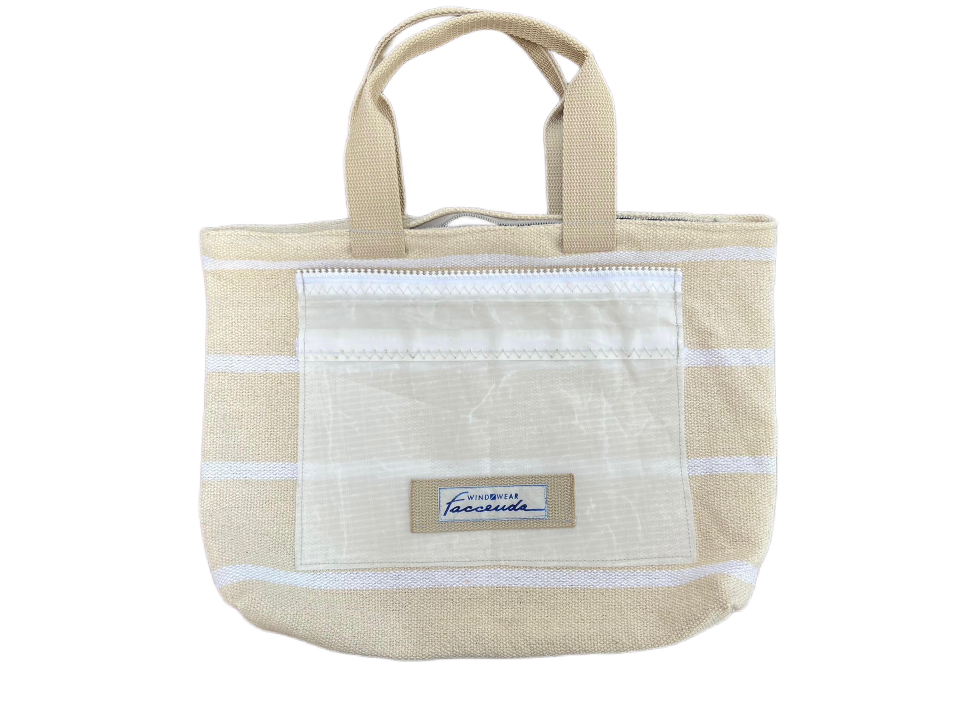 Shopper in canapone naturale beige con righe bianche